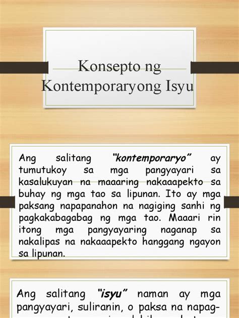 1 konsepto ng kontemporaryong isyu .